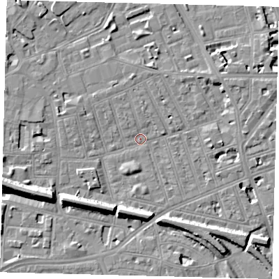 Shaded relief map of the ground around SW113DJ, computed from Environment Agency LiDAR. The ground here sits at about 3 m above sea level and falls 11 m across the surrounding 800 m. Surface water reaching this point runs off ground lying to the west-south-west, 8.3 m higher.