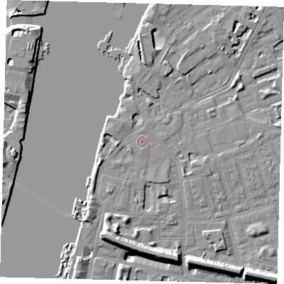Shaded relief map of the ground around SW113EE, computed from Environment Agency LiDAR. The ground here sits at about 5 m above sea level and falls 11 m across the surrounding 800 m. Surface water reaching this point runs off ground lying to the south, 0.6 m higher.