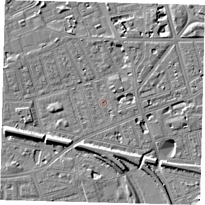 Shaded relief map of the ground around SW113EL, computed from Environment Agency LiDAR. The ground here sits at about 3 m above sea level and falls 11 m across the surrounding 800 m. Surface water reaching this point runs off ground lying to the east-north-east, 2.7 m higher.