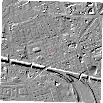 Shaded relief map of the ground around SW113EP, computed from Environment Agency LiDAR. The ground here sits at about 3 m above sea level and falls 12 m across the surrounding 800 m. Surface water reaching this point runs off ground lying to the south, 0.9 m higher.