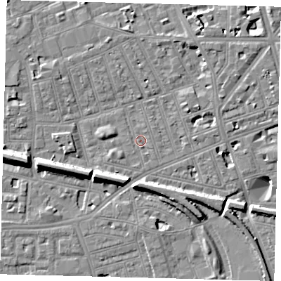 Shaded relief map of the ground around SW113ER, computed from Environment Agency LiDAR. The ground here sits at about 3 m above sea level and falls 12 m across the surrounding 800 m. Surface water reaching this point runs off ground lying to the south-south-east, 0.9 m higher.