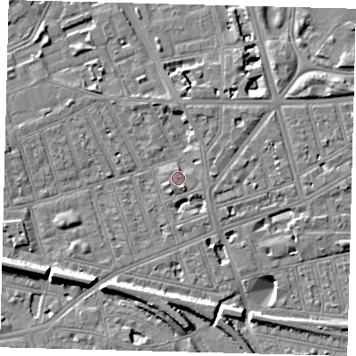 Shaded relief map of the ground around SW113ES, computed from Environment Agency LiDAR. The ground here sits at about 4 m above sea level and falls 11 m across the surrounding 800 m. Surface water reaching this point runs off ground lying to the south-east, 1.2 m higher.