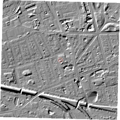 Shaded relief map of the ground around SW113ET, computed from Environment Agency LiDAR. The ground here sits at about 4 m above sea level and falls 11 m across the surrounding 800 m. Surface water reaching this point runs off ground lying to the east-south-east, 2.1 m higher.