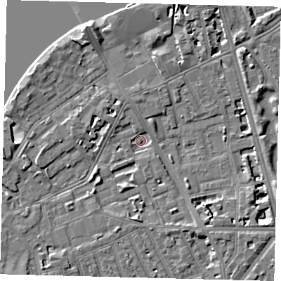 Shaded relief map of the ground around SW113EX, computed from Environment Agency LiDAR. The ground here sits at about 2 m above sea level and falls 9 m across the surrounding 800 m. Surface water reaching this point runs off ground lying to the west-south-west, 3.9 m higher.
