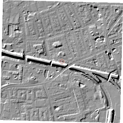 Shaded relief map of the ground around SW113EY, computed from Environment Agency LiDAR. The ground here sits at about 3 m above sea level and falls 11 m across the surrounding 800 m. Surface water reaching this point runs off ground lying to the west-south-west, 6.1 m higher.