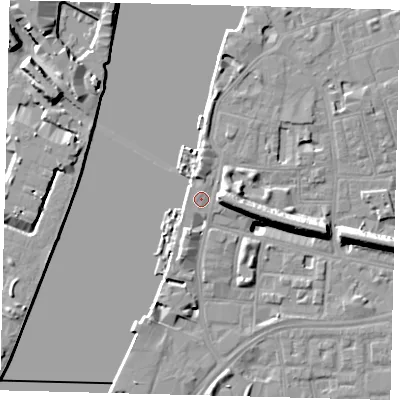Shaded relief map of the ground around SW113FU, computed from Environment Agency LiDAR. The ground here sits at about 5 m above sea level and falls 11 m across the surrounding 800 m. Surface water reaching this point runs off ground lying to the north, 0.7 m higher.