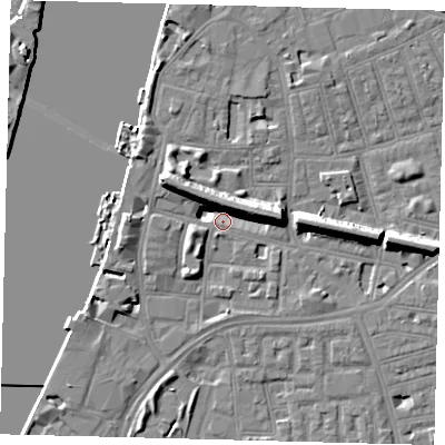 Shaded relief map of the ground around SW113GL, computed from Environment Agency LiDAR. The ground here sits at about 3 m above sea level and falls 11 m across the surrounding 800 m. Surface water reaching this point runs off ground lying to the north-west, 11.4 m higher.
