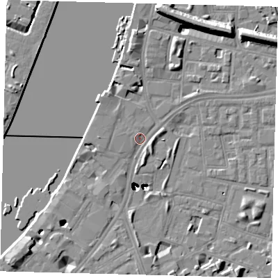 Shaded relief map of the ground around SW113GT, computed from Environment Agency LiDAR. The ground here sits at about 4 m above sea level and falls 47 m across the surrounding 800 m. Surface water reaching this point runs off ground lying to the south-west, 2.8 m higher.
