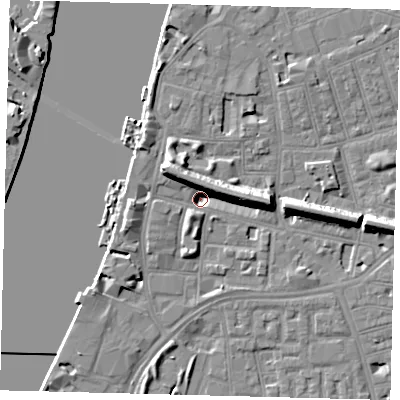 Shaded relief map of the ground around SW113HA, computed from Environment Agency LiDAR. The ground here sits at about -0 m above sea level and falls 11 m across the surrounding 800 m. Surface water reaching this point runs off ground lying to the north-west, 11.4 m higher.