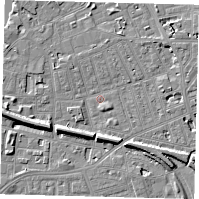 Shaded relief map of the ground around SW113HG, computed from Environment Agency LiDAR. The ground here sits at about 3 m above sea level and falls 11 m across the surrounding 800 m. Surface water reaching this point runs off ground lying to the south-east, 1.8 m higher.