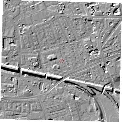Shaded relief map of the ground around SW113HH, computed from Environment Agency LiDAR. The ground here sits at about 3 m above sea level and falls 12 m across the surrounding 800 m. Surface water reaching this point runs off ground lying to the south-east, 0.9 m higher.