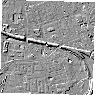 Shaded relief map of the ground around SW113HL, computed from Environment Agency LiDAR. The ground here sits at about 3 m above sea level and falls 11 m across the surrounding 800 m. Surface water reaching this point runs off ground lying to the west-north-west, 11.2 m higher.