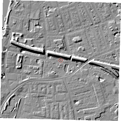 Shaded relief map of the ground around SW113HN, computed from Environment Agency LiDAR. The ground here sits at about 3 m above sea level and falls 11 m across the surrounding 800 m. Surface water reaching this point runs off ground lying to the west-north-west, 11.4 m higher.