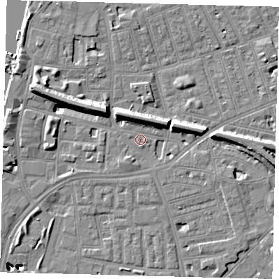 Shaded relief map of the ground around SW113HW, computed from Environment Agency LiDAR. The ground here sits at about 3 m above sea level and falls 47 m across the surrounding 800 m. Surface water reaching this point runs off ground lying to the west-north-west, 11.4 m higher.