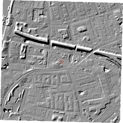 Shaded relief map of the ground around SW113JR, computed from Environment Agency LiDAR. The ground here sits at about 3 m above sea level and falls 47 m across the surrounding 800 m. Surface water reaching this point runs off ground lying to the west-south-west, 2.3 m higher.