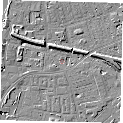Shaded relief map of the ground around SW113JS, computed from Environment Agency LiDAR. The ground here sits at about 3 m above sea level and falls 47 m across the surrounding 800 m. Surface water reaching this point runs off ground lying to the west-south-west, 2.3 m higher.