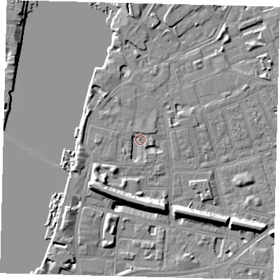 Shaded relief map of the ground around SW113LN, computed from Environment Agency LiDAR. The ground here sits at about 4 m above sea level and falls 11 m across the surrounding 800 m. Surface water reaching this point runs off ground lying to the north-east, 1.7 m higher.