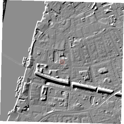 Shaded relief map of the ground around SW113LW, computed from Environment Agency LiDAR. The ground here sits at about 4 m above sea level and falls 11 m across the surrounding 800 m. Surface water reaching this point runs off ground lying to the west-south-west, 1.2 m higher.