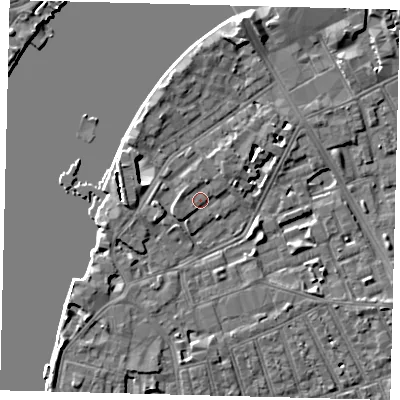 Shaded relief map of the ground around SW113NJ, computed from Environment Agency LiDAR. The ground here sits at about 4 m above sea level and falls 6 m across the surrounding 800 m. Surface water reaching this point runs off ground lying to the west-south-west, 1.9 m higher.
