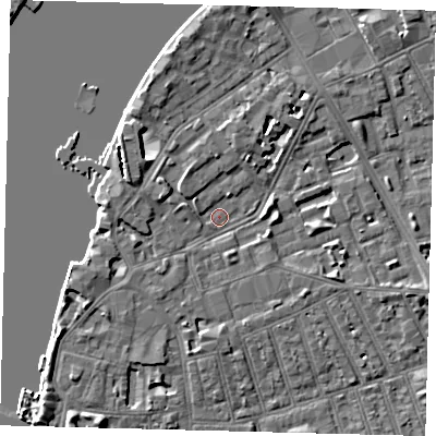Shaded relief map of the ground around SW113NL, computed from Environment Agency LiDAR. The ground here sits at about 3 m above sea level and falls 5 m across the surrounding 800 m. Surface water reaching this point runs off ground lying to the west-north-west, 3.0 m higher.