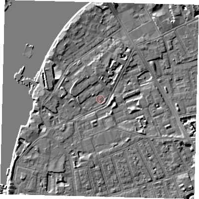 Shaded relief map of the ground around SW113NW, computed from Environment Agency LiDAR. The ground here sits at about 3 m above sea level and falls 6 m across the surrounding 800 m. Surface water reaching this point runs off ground lying to the west, 3.0 m higher.