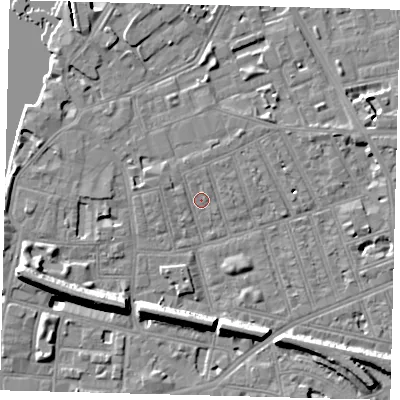 Shaded relief map of the ground around SW113NX, computed from Environment Agency LiDAR. The ground here sits at about 4 m above sea level and falls 11 m across the surrounding 800 m. Surface water reaching this point runs off ground lying to the west-north-west, 1.4 m higher.