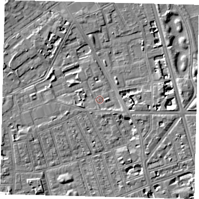 Shaded relief map of the ground around SW113PP, computed from Environment Agency LiDAR. The ground here sits at about 3 m above sea level and falls 8 m across the surrounding 800 m. Surface water reaching this point runs off ground lying to the east, 6.7 m higher.