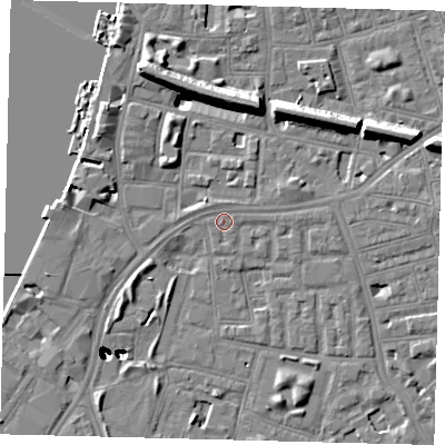 Shaded relief map of the ground around SW113PY, computed from Environment Agency LiDAR. The ground here sits at about 4 m above sea level and falls 47 m across the surrounding 800 m. Surface water reaching this point runs off ground lying to the north-west, 0.7 m higher.