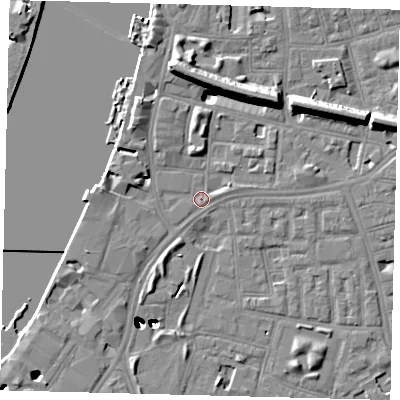 Shaded relief map of the ground around SW113QD, computed from Environment Agency LiDAR. The ground here sits at about 4 m above sea level and falls 47 m across the surrounding 800 m. Surface water reaching this point runs off ground lying to the north-west, 4.8 m higher.