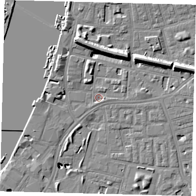 Shaded relief map of the ground around SW113QF, computed from Environment Agency LiDAR. The ground here sits at about 3 m above sea level and falls 47 m across the surrounding 800 m. Surface water reaching this point runs off ground lying to the north-east, 2.0 m higher.
