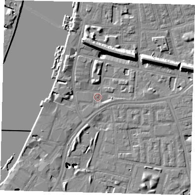 Shaded relief map of the ground around SW113QG, computed from Environment Agency LiDAR. The ground here sits at about 4 m above sea level and falls 47 m across the surrounding 800 m. Surface water reaching this point runs off ground lying to the north-west, 4.8 m higher.