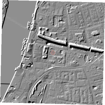 Shaded relief map of the ground around SW113QH, computed from Environment Agency LiDAR. The ground here sits at about 3 m above sea level and falls 47 m across the surrounding 800 m. Surface water reaching this point runs off ground lying to the west, 4.8 m higher.
