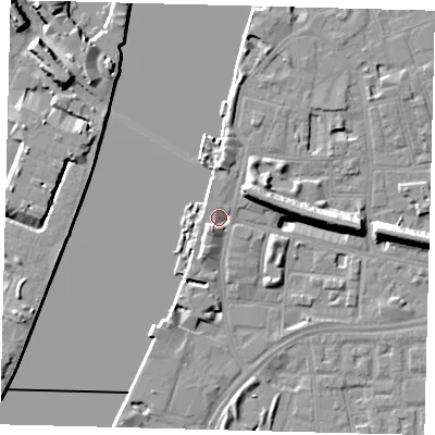 Shaded relief map of the ground around SW113RB, computed from Environment Agency LiDAR. The ground here sits at about 5 m above sea level and falls 11 m across the surrounding 800 m. Surface water reaching this point runs off ground lying to the south-west, 4.0 m higher.