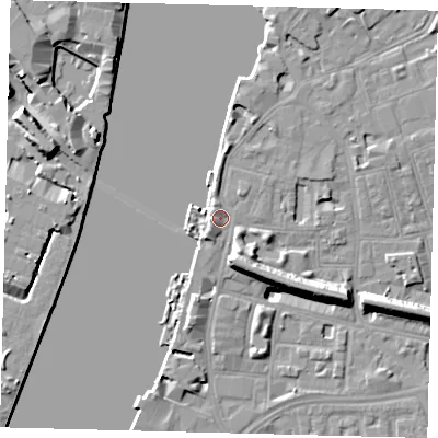 Shaded relief map of the ground around SW113RQ, computed from Environment Agency LiDAR. The ground here sits at about 5 m above sea level and falls 11 m across the surrounding 800 m. Surface water reaching this point runs off ground lying to the south-west, 2.0 m higher.