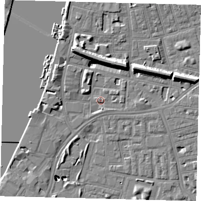 Shaded relief map of the ground around SW113SL, computed from Environment Agency LiDAR. The ground here sits at about 4 m above sea level and falls 47 m across the surrounding 800 m. Surface water reaching this point runs off ground lying to the east-north-east, 2.0 m higher.