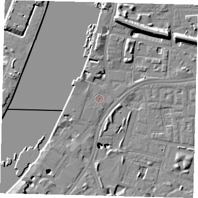 Shaded relief map of the ground around SW113SS, computed from Environment Agency LiDAR. The ground here sits at about 4 m above sea level and falls 47 m across the surrounding 800 m. Surface water reaching this point runs off ground lying to the west-south-west, 1.4 m higher.