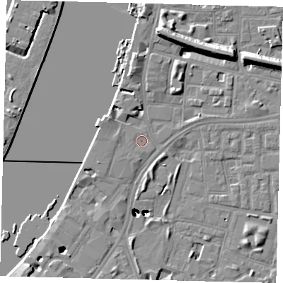 Shaded relief map of the ground around SW113SU, computed from Environment Agency LiDAR. The ground here sits at about 4 m above sea level and falls 47 m across the surrounding 800 m. Surface water reaching this point runs off ground lying to the north-north-west, 2.7 m higher.