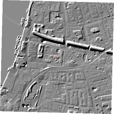 Shaded relief map of the ground around SW113SW, computed from Environment Agency LiDAR. The ground here sits at about 4 m above sea level and falls 47 m across the surrounding 800 m. Surface water reaching this point runs off ground lying to the west-north-west, 4.8 m higher.