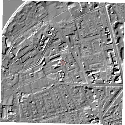 Shaded relief map of the ground around SW113TD, computed from Environment Agency LiDAR. The ground here sits at about 4 m above sea level and falls 8 m across the surrounding 800 m. Surface water reaching this point runs off ground lying to the west-south-west, 1.7 m higher.