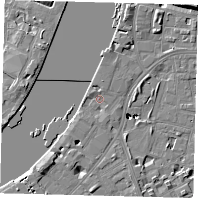 Shaded relief map of the ground around SW113YS, computed from Environment Agency LiDAR. The ground here sits at about 4 m above sea level and falls 46 m across the surrounding 800 m. Surface water reaching this point runs off ground lying to the south-west, 2.5 m higher.