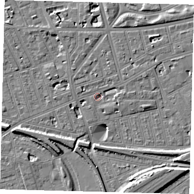 Shaded relief map of the ground around SW114BT, computed from Environment Agency LiDAR. The ground here sits at about 3 m above sea level and falls 11 m across the surrounding 800 m. Surface water reaching this point runs off ground lying to the west-north-west, 3.1 m higher.