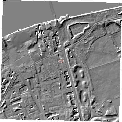 Shaded relief map of the ground around SW114PQ, computed from Environment Agency LiDAR. The ground here sits at about 4 m above sea level and falls 9 m across the surrounding 800 m. Surface water reaching this point runs off ground lying to the north-west, 0.9 m higher.