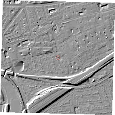 Shaded relief map of the ground around SW115AJ, computed from Environment Agency LiDAR. The ground here sits at about 3 m above sea level and falls 11 m across the surrounding 800 m. Surface water reaching this point runs off ground lying to the south-east, 7.2 m higher.