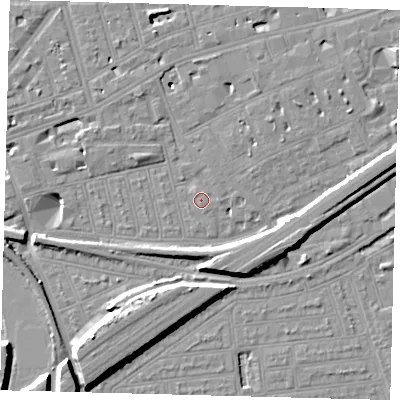 Shaded relief map of the ground around SW115AS, computed from Environment Agency LiDAR. The ground here sits at about 3 m above sea level and falls 11 m across the surrounding 800 m. Surface water reaching this point runs off ground lying to the south, 0.7 m higher.