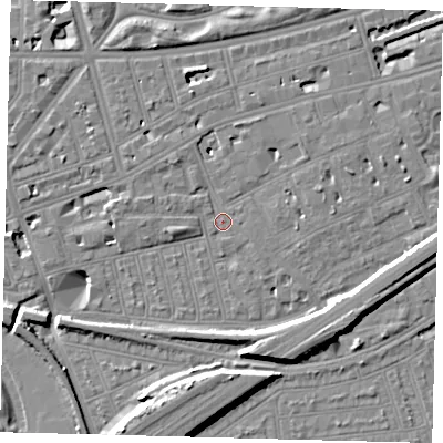Shaded relief map of the ground around SW115AW, computed from Environment Agency LiDAR. The ground here sits at about 3 m above sea level and falls 12 m across the surrounding 800 m. Surface water reaching this point runs off ground lying to the south-east, 8.7 m higher.