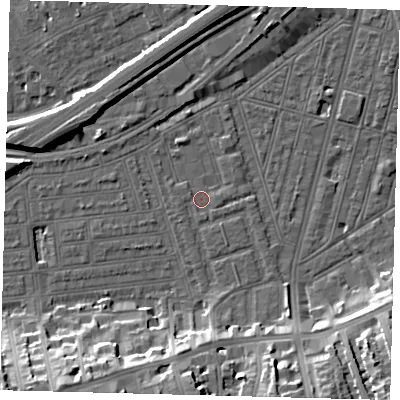 Shaded relief map of the ground around SW115EH, computed from Environment Agency LiDAR. The ground here sits at about 2 m above sea level and falls 16 m across the surrounding 800 m. Surface water reaching this point runs off ground lying to the south, 13.6 m higher.