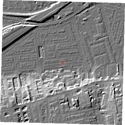 Shaded relief map of the ground around SW115LL, computed from Environment Agency LiDAR. The ground here sits at about 2 m above sea level and falls 19 m across the surrounding 800 m. Surface water reaching this point runs off ground lying to the south-south-east, 18.2 m higher.