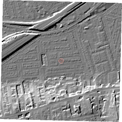 Shaded relief map of the ground around SW115LP, computed from Environment Agency LiDAR. The ground here sits at about 3 m above sea level and falls 19 m across the surrounding 800 m. Surface water reaching this point runs off ground lying to the east, 0.5 m higher.