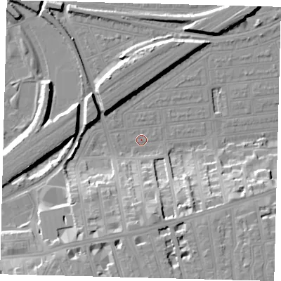 Shaded relief map of the ground around SW115LQ, computed from Environment Agency LiDAR. The ground here sits at about 3 m above sea level and falls 19 m across the surrounding 800 m. Surface water reaching this point runs off ground lying to the south, 17.0 m higher.