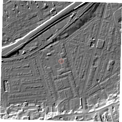Shaded relief map of the ground around SW115QR, computed from Environment Agency LiDAR. The ground here sits at about 3 m above sea level and falls 15 m across the surrounding 800 m. Surface water reaching this point runs off ground lying to the south, 9.1 m higher.
